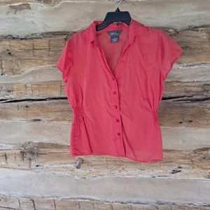 George by Mark Eisen Orange Short Sleeved Cotton Blouse Size Medium